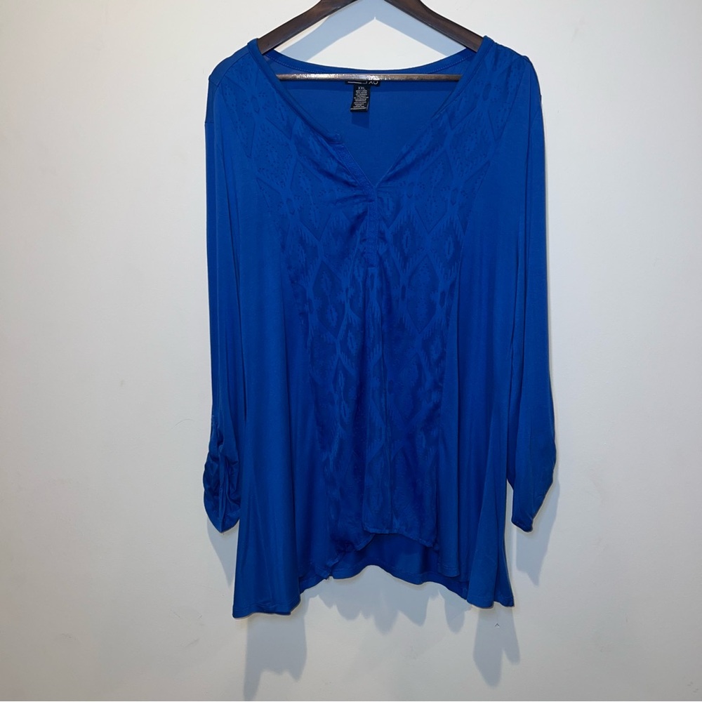 RXB Women’s Blue 3/4 Sleeve Sheer Eyelet Embellished Shirt Plus Size XXL